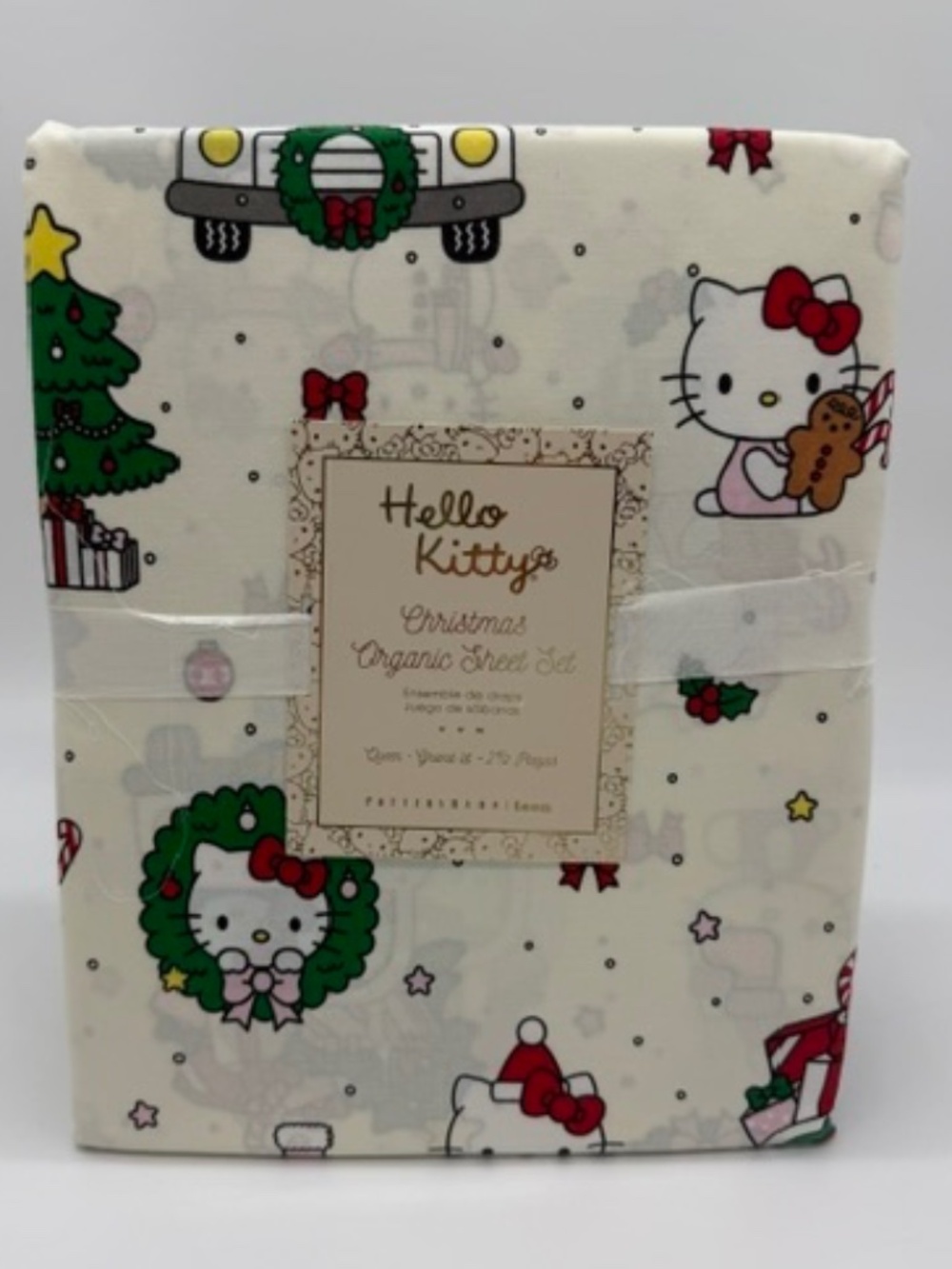 PBTeen Hello Kitty Christmas Organic Queen Sheet Set~Fabulously Festive~